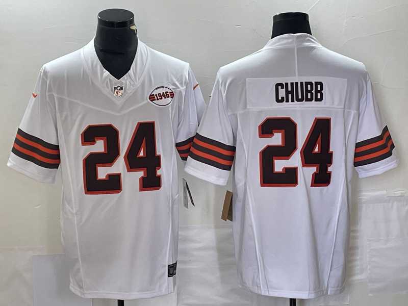 Mens Cleveland Browns #24 Nick Chubb 1946 Patch White FUSE Vapor Stitched Nike Limited Jersey->cleveland browns->NFL Jersey